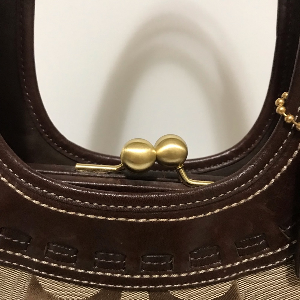 Coach Brown Signature Canvas Shoulder Bag with Dark Brown Leather Trim - Picture 4 of 11